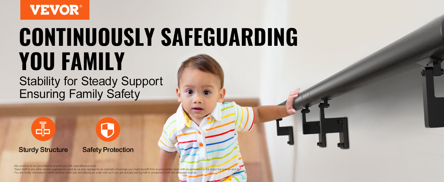 VEVOR 4/5/7/12 ft Handrail Stair Railing 440 LBS Wall Mount Stairway Hand Rail with Installation Kit for Indoor Outdoor Stairs