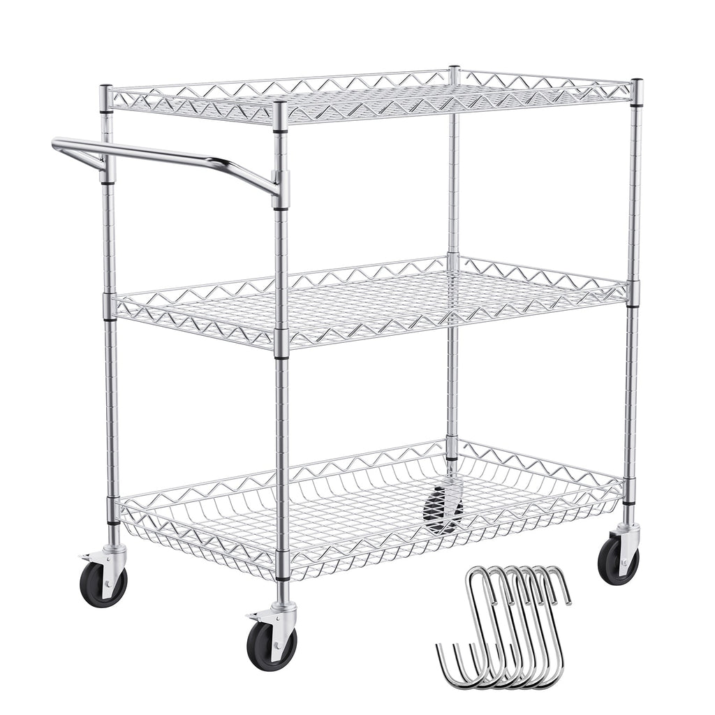VEVOR Rolling Utility Cart 3-Tier Mobile Shelving Unit Organizer Service Cart on Wheels Metal Storage Trolley for Kitchen  Bar
