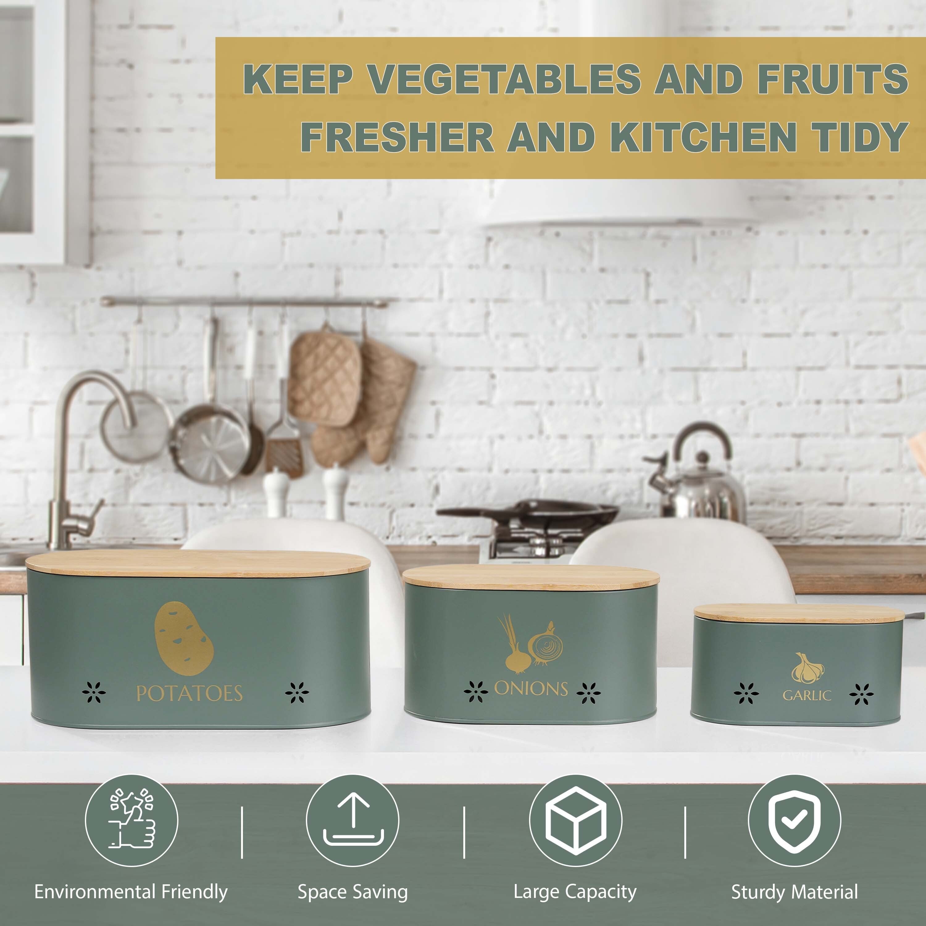 Vegetable Storage Tins for Potato, Onion and Garlic