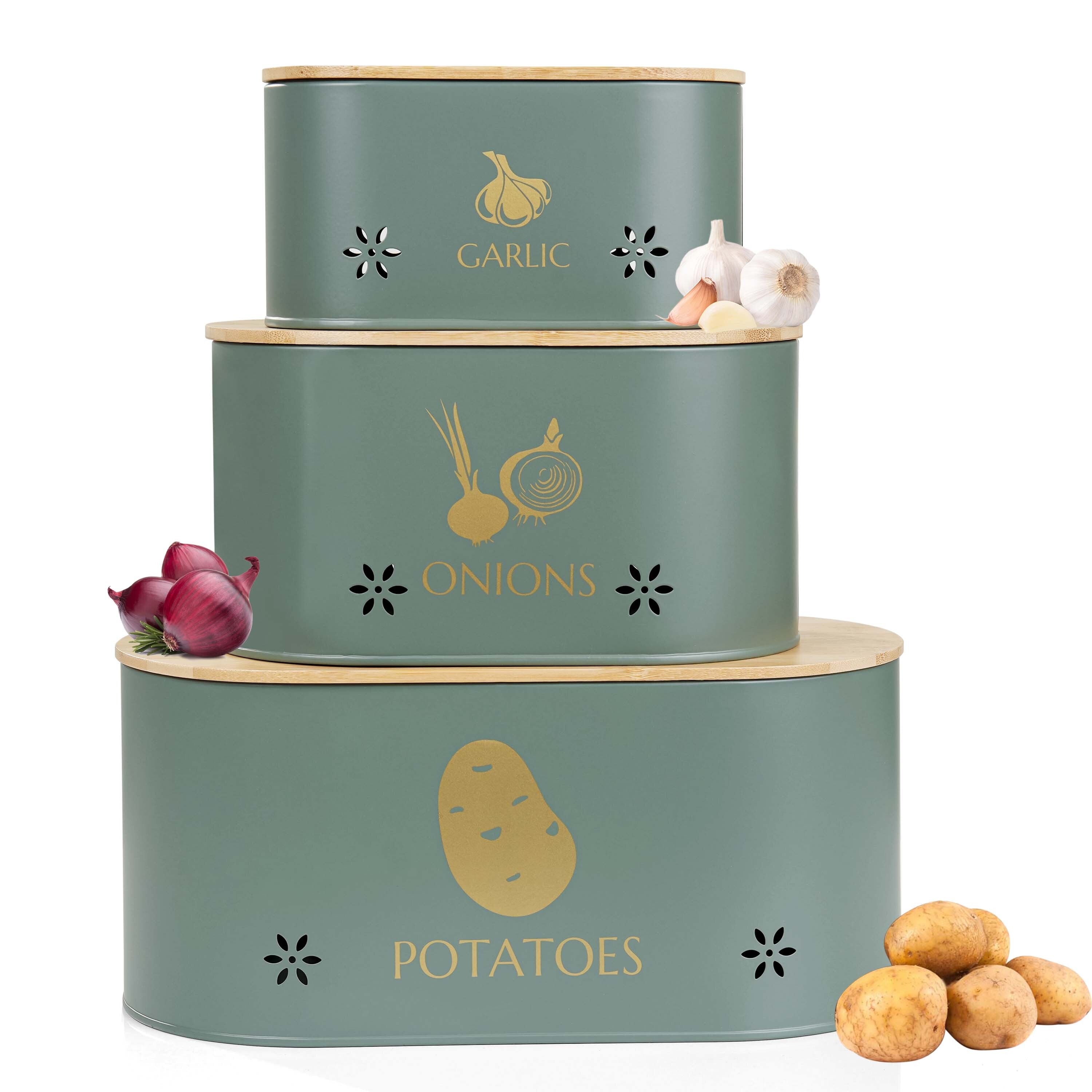 Vegetable Storage Tins for Potato, Onion and Garlic